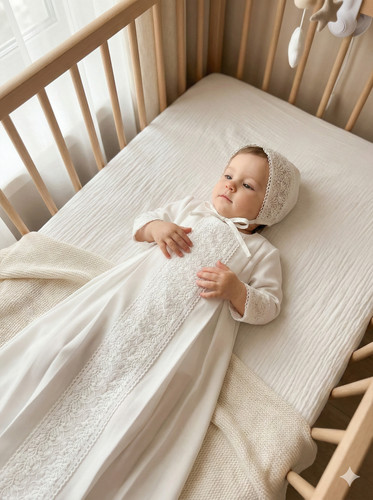 Langes taufkleid ecru kleid - taufkleid,