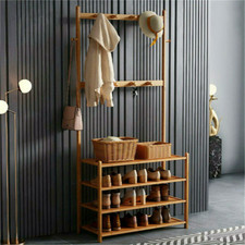 Schuhschrank Schuhregal Schuhständer mit 8 Kleiderhaken Standregal Holz XXL 185