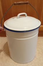 alter Eimer Windeleimer Emaille Ascheeimer Kohleneimer weiß Deckel Biomüll 10 L