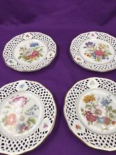 Wandteller Bavaria Porzellan Blumendekor 4 Stück Durchbruch-Rand D: 17 cm 