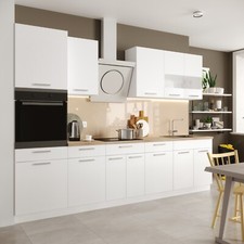 Küche mit Hochschrank Küchenzeile Einbauküche Küchenblock Weiß Matt 300 cm ALINA