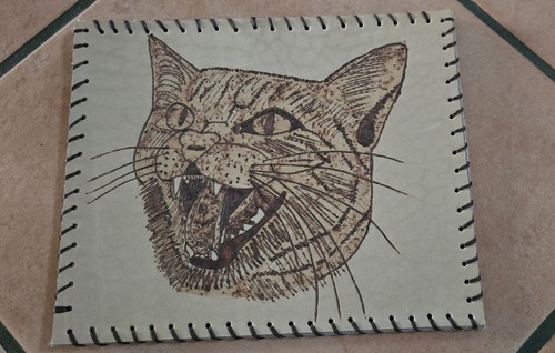 Katze lederbild hand gebrannt - katze,