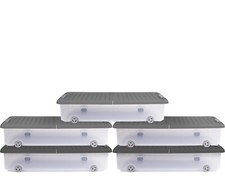 5x Unterbettbox Rollbox Aufbewahrungsbox mit Deckel 35L Kunststoffbox grau