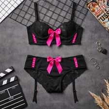 Dessous Set Schwarz Pink mit