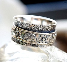 Drehring Silber Breit Spinring 54 58 Silberring Verspielt Floral Fische Vintage