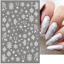 Weihnachten Nail Art Sticker Aufkleber weiß Schneeflocken Rentier Kugeln Herzen 895