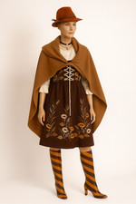 Vintage Dirndl Rose Salzburg braun bestickt mit Bluse Klöppelspitze Gr. 42/44