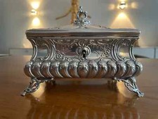 Antik Zuckerdose 800er Silber 15 x 11 x 12 cm 437 Gr  Wien um 1890
