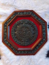 Maya Kalender Sonnenkalender Figur Malachit Azteken Mexiko 47cm groß auf Holz