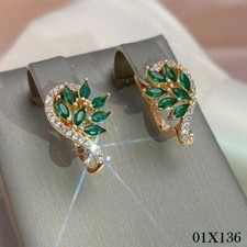 Ohrringe Schmetterling Feder Blume Creolen 18K Gold Damen Grün Zirkonia Steine