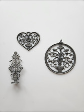 3 Stück Deko Spezielle Wand Kunst in Zinn Metall Baum Herz Blume Schmiede