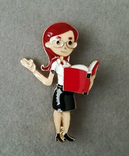 Brosche Lehrerin Professorin Bibliothekarin Bücherwurm Leseratte Frau Buch Gold