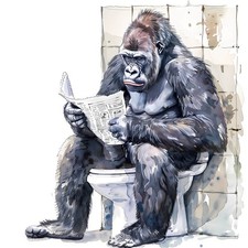 Wandbild Affe Zeitung Toilette