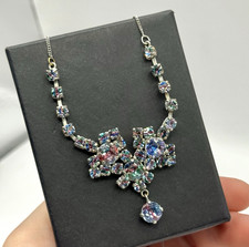 Vintage Art déco Halskette Gablonz Böhmen 800 Silber Rheinkiesel Glas  um 1920