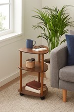 Rollregal Nussbaum/Kirschbaum 3 Böden MDF Beistellregal auf Rollen 40x40x65 cm