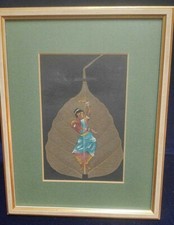 F602/ Traditionell Malerei auf Peepal Blatt Indien Miniatur