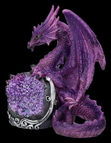 Drachenfigur lila mit kristall - lila,