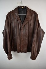Leather Brown Bomber Jacket size L Mens Vintage Harrington 80S Biker Casual