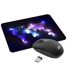 Kabellose optische Funkmaus + Gaming Mauspad mit Design, Dark World Weltkarte