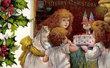 Präge Ak Glückwunsch Weihnachten, Kinder, Torte, Stechpalme - 11454553