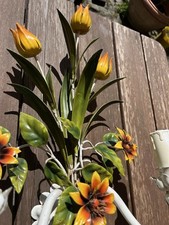 Wandlampe aus Metall mit Blättern und Blüten Vintage 70er Jahre