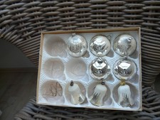 ECKARTINA -8 Vintage Weihnachtskugeln / Glocken Christbaumschmuck  Glas silber