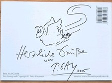 Peter Gaymann Gay Orig Autogramm signiert Künstler Cartoonist ZEICHNUNG !!! - AK