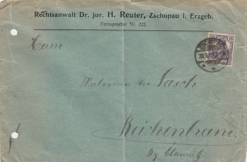 Zschopau briefumschlag 1919 - zschopau,,