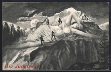 Die Bergsteiger kraxeln auf der Jungfrau, Berggesichter, Ansichtskarte 