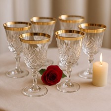 6 Weingläser mit breitem Goldrand  unbenutzt, unbeschädigt 