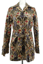 Tommy Hilfiger Damen Regenjacke Gr.M Gelb Rot Grün Floral V-Ausschnitt Knielang