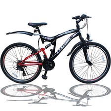 26 ZOLL MOUNTAINBIKE SHIMANO 21GANG 26" FAHRRAD SCHWARZROT MIT VOLLFEDERUNG