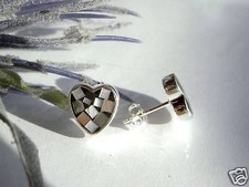 SCHMUCK-STCK OHRRINGE SILBER MOSAIK PERLMUTT HERZ NEU STECKER