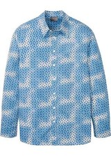 Langarm-Hemd Gr. 43/44 (XL) Lichtblau Azurblau Weiß Bedruckt Herren Shirt Neu