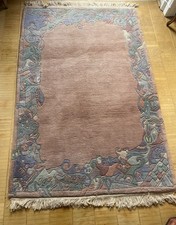 Orginal Nepal Teppich Rug Handgeknüpft  Wolle rosa beige Fransen 120 x 180