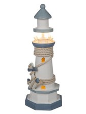 LED Deko Holz Leuchtturm 30 cm maritime Deko Artikel Bad Spa Shabby Look