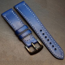 Vintage Uhrenarmband aus pflanzlich gegerbtem Leder, 20mm–26 mm Armband im blau