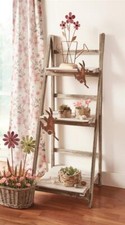 Holz Klappregal Shabby Style weiß / braun, 3 Böden, Blumen Regal Pflanzen Treppe