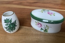 Set Herend Wiener Rose kleine Deckeldose Augarten Wien Zahnstocherbehälter Vase