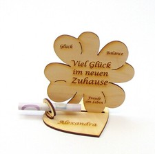 Zum Einzug, Umzug, Einweihung, Geldgeschenk Personalisiert Holz Kleeblatt Deko