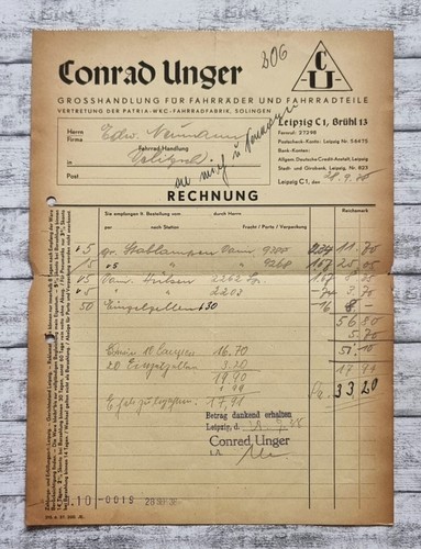 1938 conrad unger fahrradteile - conrad,