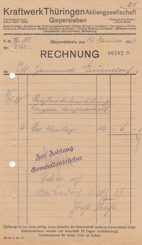 Gispersleben rechnung 1929 - gispersleben,,