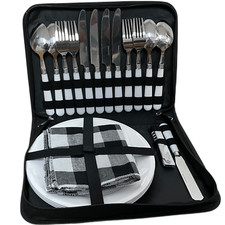 Picknick Set 4 Personen Campinggeschirr mit Teller und Besteck  24-teilig