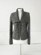 Narli Strickjacke Cardigan DE 38 40 M Grau Schwarz Beige 50% Wolle  Grobstrick