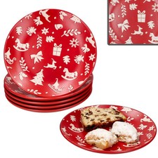 6er Set Advent Kuchenteller Ø20cm Steingut Rot Creme Weihnachten Dessert Gebäck