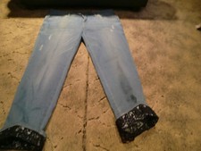 Bonprix Denim 7/8 Jeans blau Stretch 46 mit Spitze am Saum kremp. destroy.  TOP