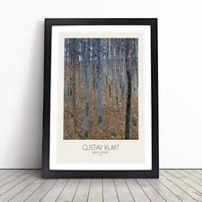 Buchenhainwald mit Bordüre von Gustav Klimt gerahmter Wandbilddruck auf Leinwand