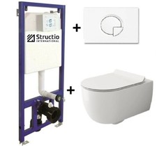 Hängewand WC Spülrandlos Set Vorwandelement Toilette Softclose 00 + Drückerknopf
