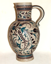 Jugendstil Weinkanne Merkelbach & Wick Grenzhausen Westerwald um 1910 H: 34 cm