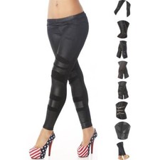 Damen Wetlook Leggings Schwarz